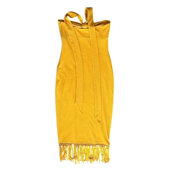 Saylor Women’s Jynx Fringe Halter Neck Mango Yellow Knit Midi Dress Sz S - Picture 6 of 13